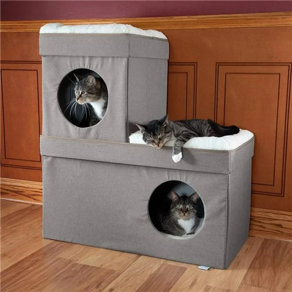 Kitty City Large Stackable Tan Cat Condo, Cat Cube, Cat House, Pop Up Bed